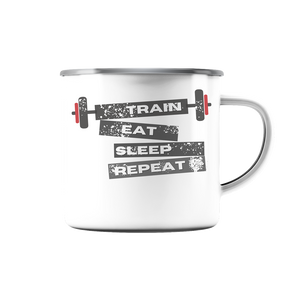 Train - Eat - Sleep - Repeat - Emaille Tasse - No Lift No Gift - Dein Online Shop 